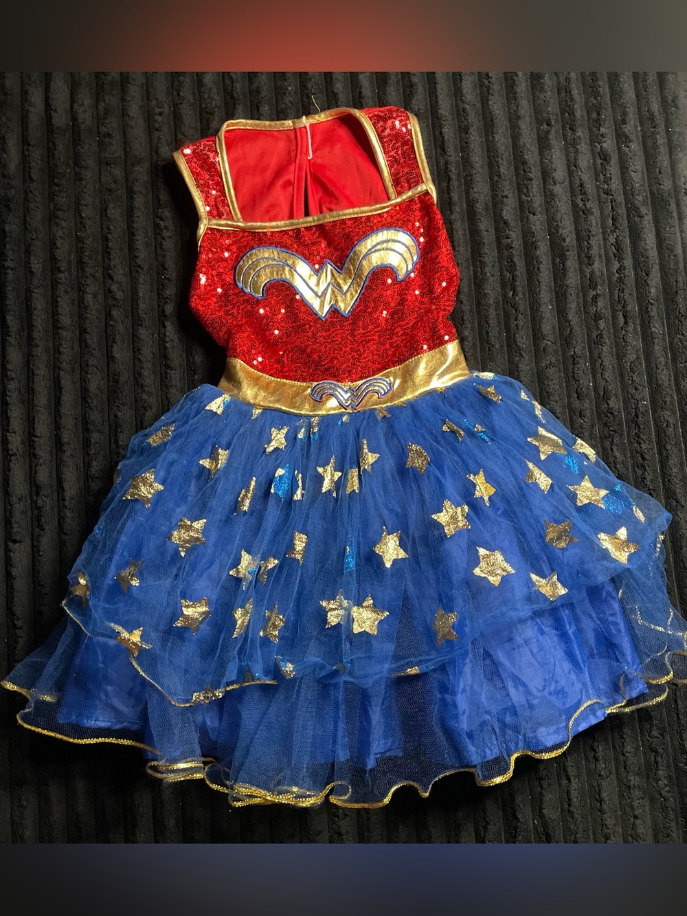 Girls Wonder Woman Sequin Tutu Costume Dress Estimated XS 4/5 Red Blue Gold